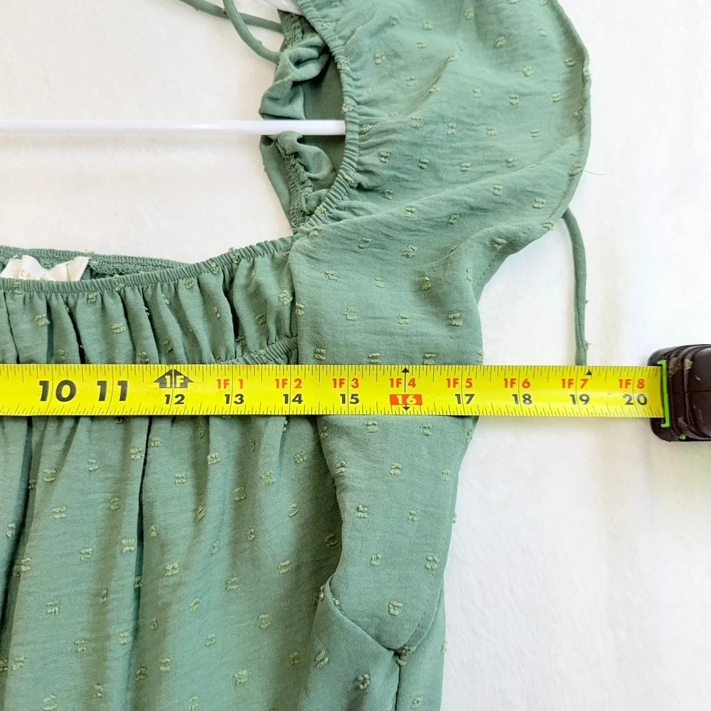 Monteau Los Angeles Jumpsuit Women's Large Sage Green Swiss Dot Wide‎ Leg Crop